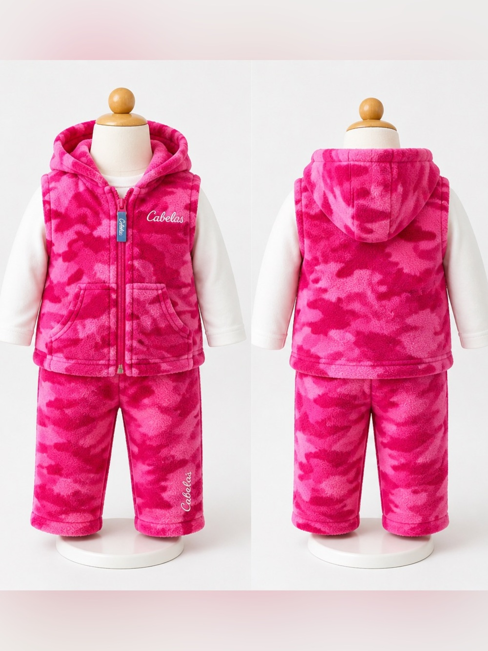 Cabela's Hot Pink Camo Fleece Hoodie Vest and Pants Set